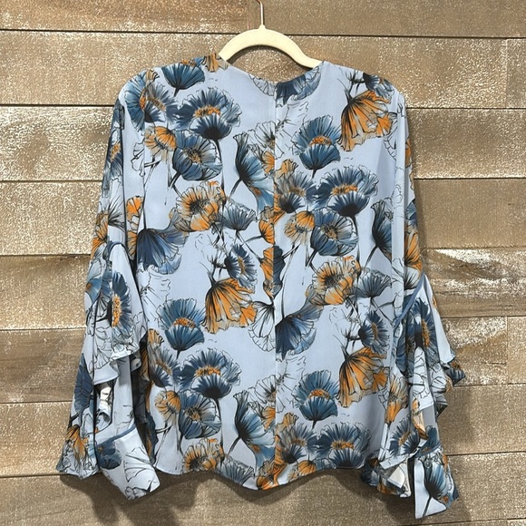 Prose & Poetry bell sleeved blue and orange floral blouse size XS - Picture 7 of 11